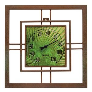 Taylor 14in Bamboo Leaf Glass Metal Thermometer and Rain Gauge 92684T